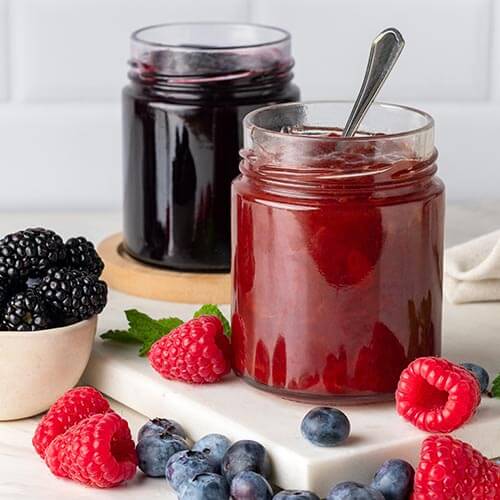 Fruit concentrates in jars.